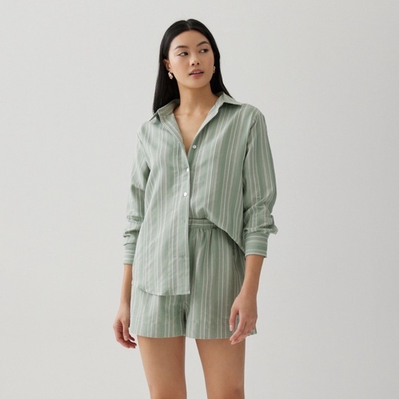 Love Bonito Alvina Relaxed Striped Shirt Green size 4 - Picture 1 of 4